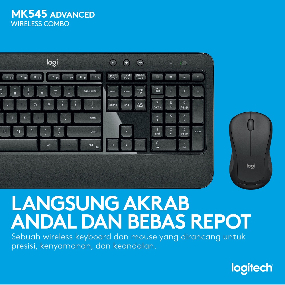 Logitech MK540 Advanced Wireless Keyboard dan Mouse Combo untuk Windows, 2.4 GHz Unifying USB-Receiver, Multimedia Hotkeys, Daya Tahan Baterai hingga 3 Tahun untuk PC, Laptop