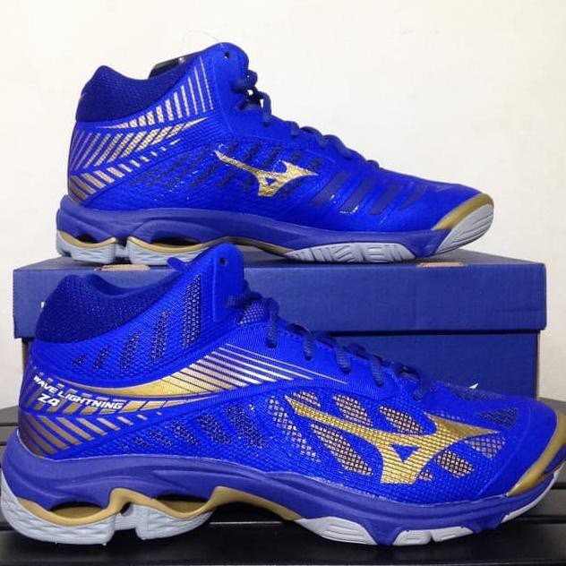 ★ ON SALE SEPATU SNEAKER WANITA★ SEPATU VOLI MIZUNO WAVE LIGHTENING Z4 MID BLUE GOLD ORIGINAL