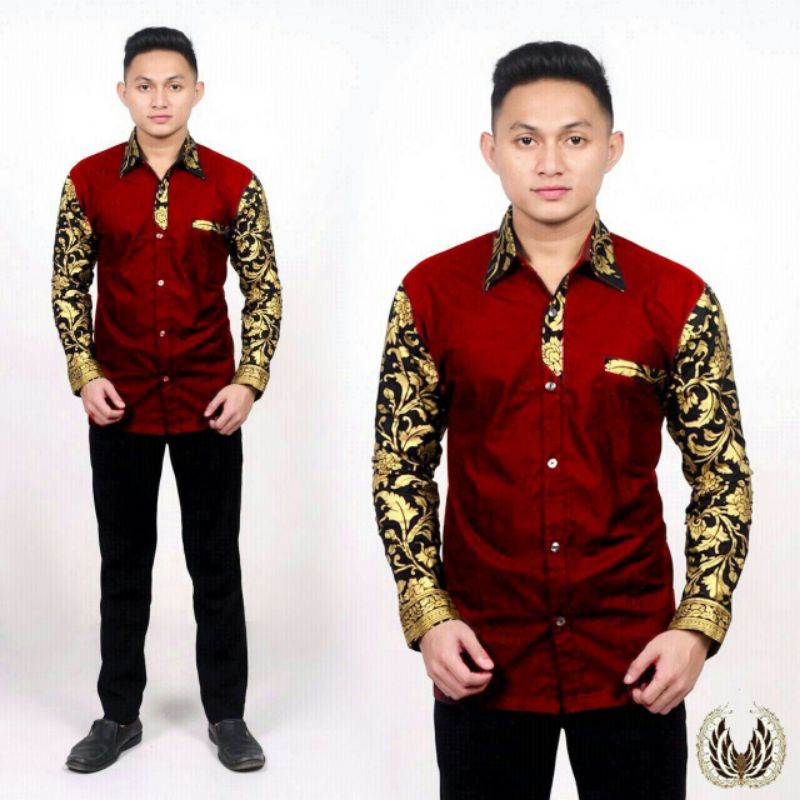 Kemeja Batik Kombinasi Pria Lengan Panjang Termurah &amp; Terlaris Size M,L,XL,XXL ( ORIGINAL ) #1