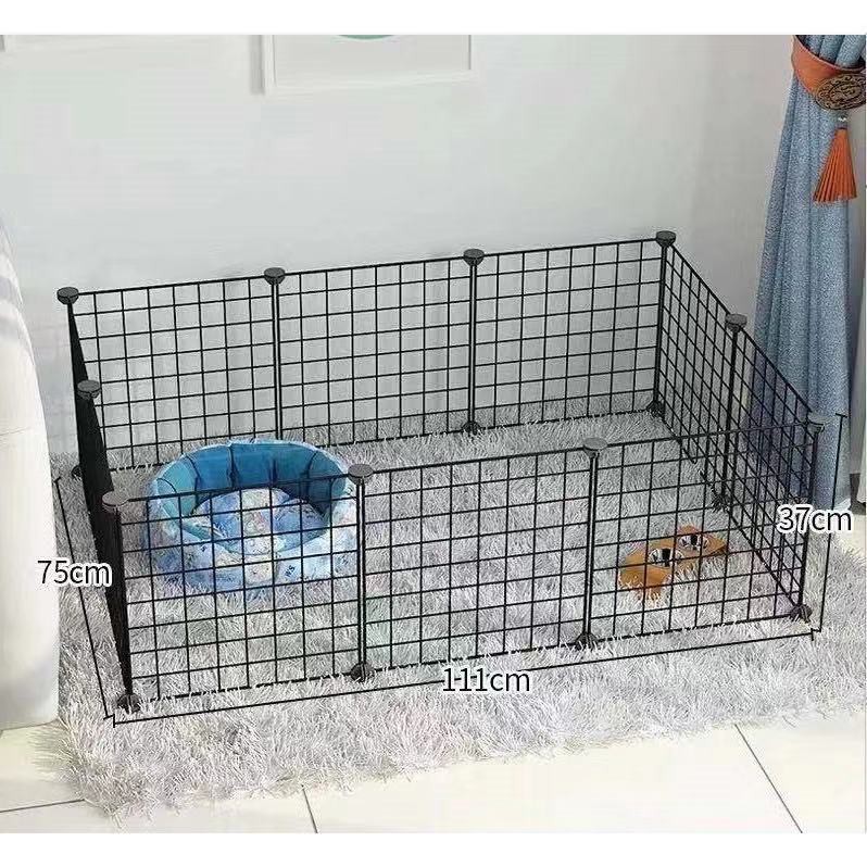 Gratis（Palu konektor stiker tali kunci）DIY Kandang pagar/Kandang Besi Lipat -Kucing Anjing Kelinci Kura-Kura Hamster Pagar Rak Penyimpanan-Hitam 10 PCS