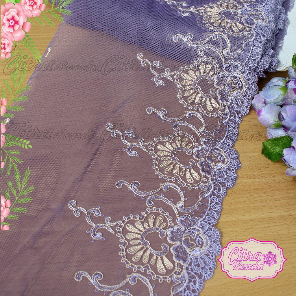 (Per Meter) RDT212 Renda Tile Ungu Cantik Lebar 20Cm