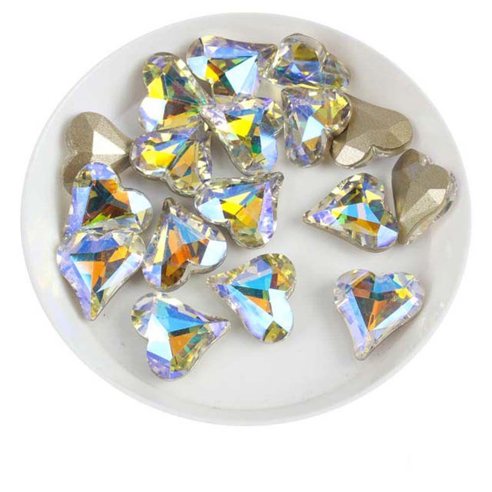 AUGUSTINA Agustina Jantung Nail Art Rhinestones Warna-Warni Mode Tetesan Air Berbentuk Manikur Aksesoris Peach Jantung Hiasan Kuku 3D Perhiasan Kuku