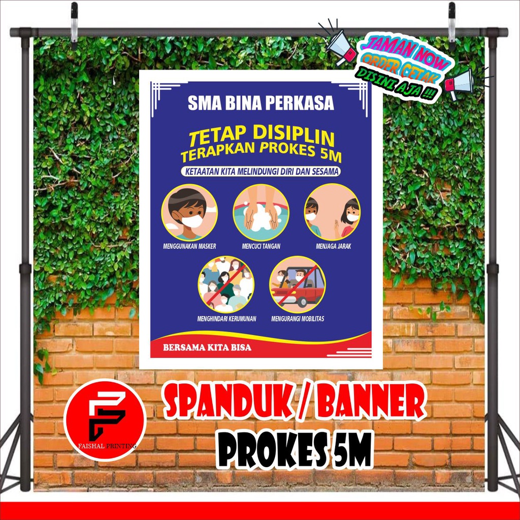 spanduk banner prokes covid 5M ukuran 0,8 x 1 meter