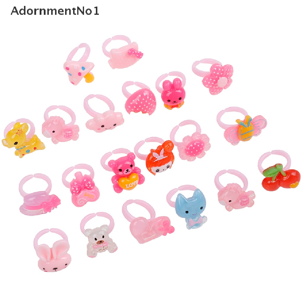 (AdornmentNo1) 20pcs / Set Cincin resin Aneka Bentuk Dengan Kotak Penyimpanan Untuk Anak Perempuan