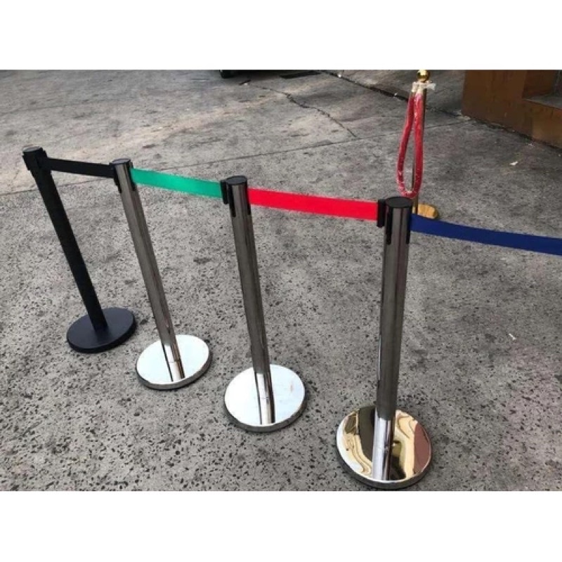 

Tiang Pembatas Antrian Stainless/Hitam Pita Biru/Merah/Kuning/Hijau