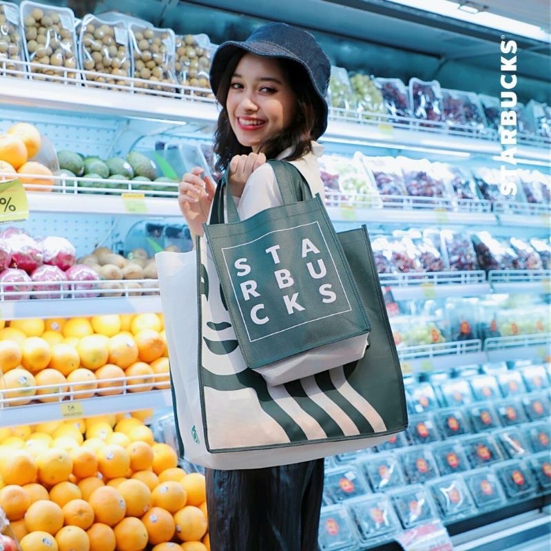 STARBUCKS Shopping Bag Aesthetic Kantong Belanjaan Totebag Tote Bags Spunbond Spunbound Sbux Tas Bel