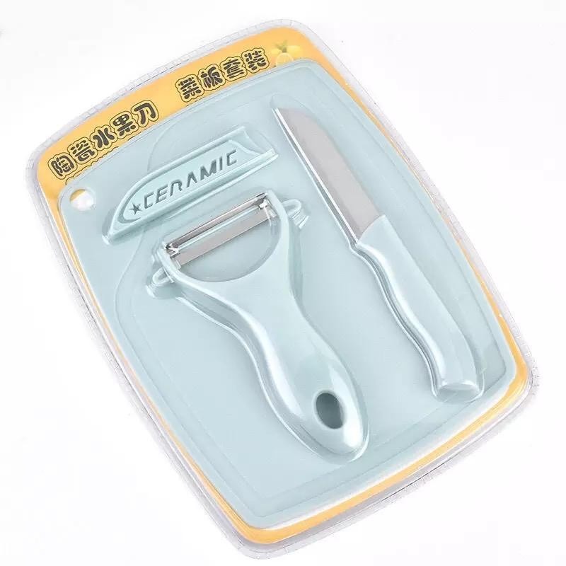 Peeler / Pisau Buah Set 3 in 1 dengan Talenan / Pisau Kupas Buah