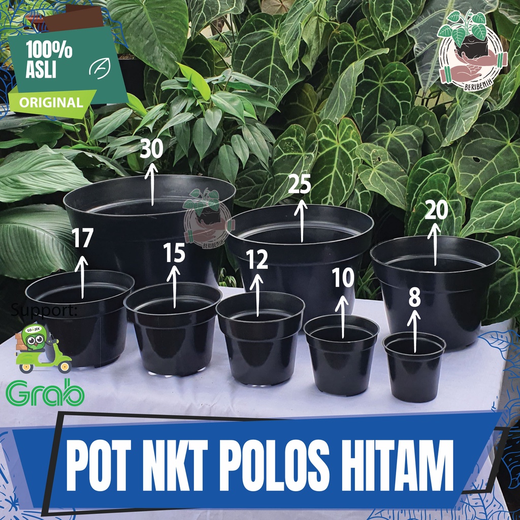 Pot Bunga Hitam Polos Pot Plastik Tanaman Hias NKT Kuat Tahan Pecah Pot Taman Kebun Ukuran Besar dan