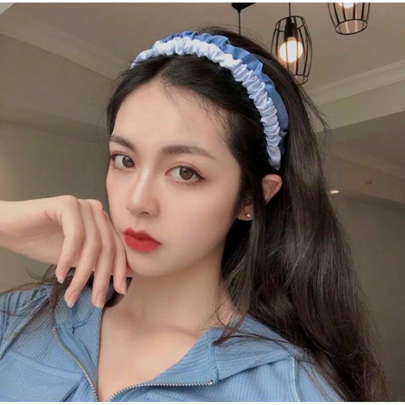 (COD)Bando Kerut Wanita Gaya Korea Aksesoris Fashion/ Bandana Scrunchie Korea Aneka Warna import