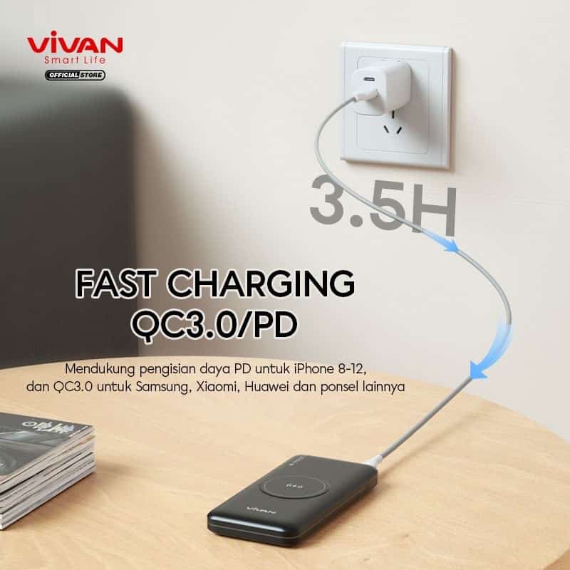 POWERBANK VIVAN VPB-W11 10.000MAH 3 OUTPUT QUALCOMM 3.0 PD SUPPORT IPHONE 13 15W