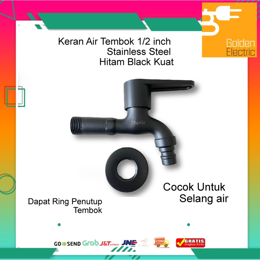 Kran Keran Air Tembok 1/2 inch Stainless Steel 1/2&quot; Hitam Black