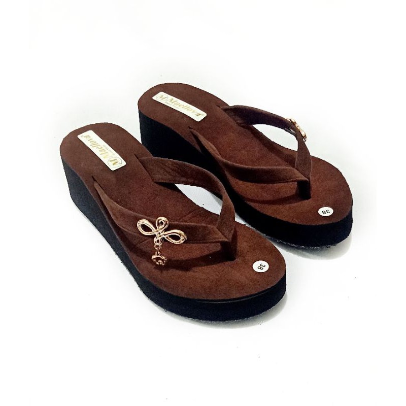 SANDAL WEDGES SPON BELUDRU CANTIK MARIA - SANDAL JAPIT SPON - SANDAL JAPIT WANITA (PRADA BROS)