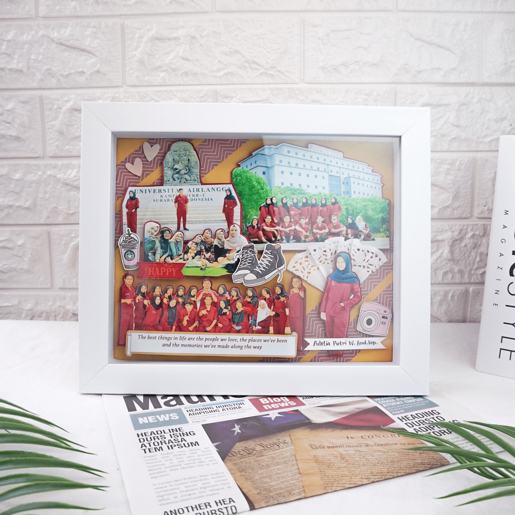 Kado pigura scrapbook untuk wisuda/ Custom farewell gift/ Pop up 3D foto frame perpisahan teman resi