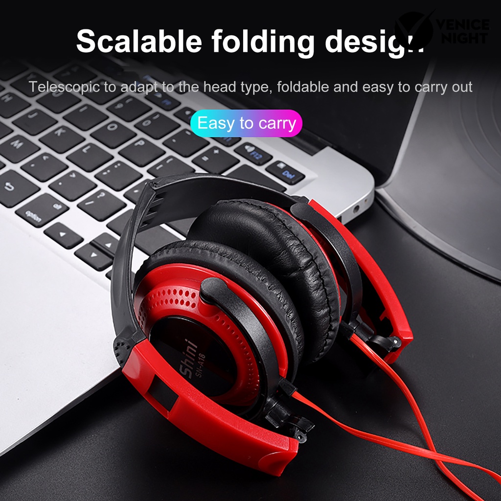 (VNEP) (Berkabel) Shini A18 Headset Headphone Mega Bass Lipat Portable Bahan ABS Untuk Musik