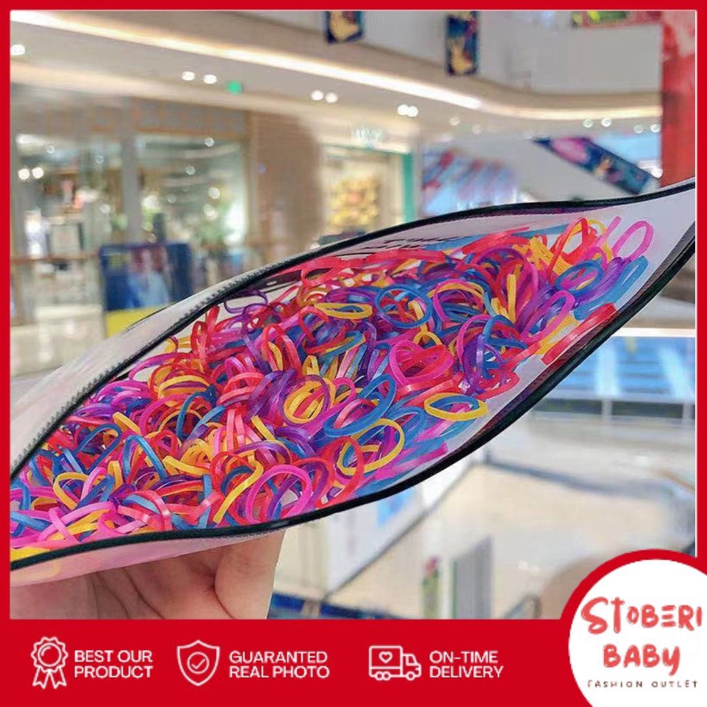 PUNCAK 3.3 stoberi baby - IKAT RAMBUT WARNA-WARNI MIX Karet Rambut Pouch Jepang 500pcs Free Pouch / Karet Rambut Jepang isi 500pcs