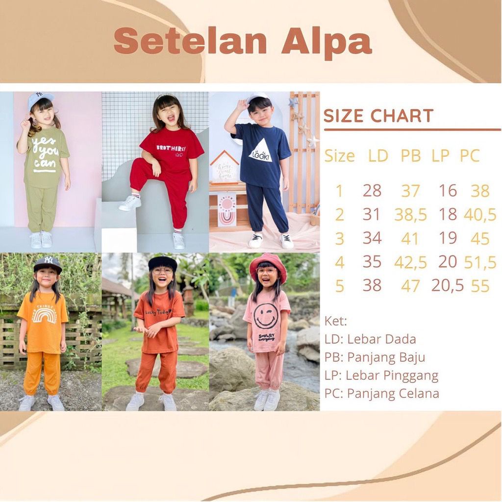 PROMO 7.7 Setelan Anak Unisex Alfa Lucuna SMILEE Size 1-5Tahun / Setelan Boy and Girl / Setelan anak Lucu