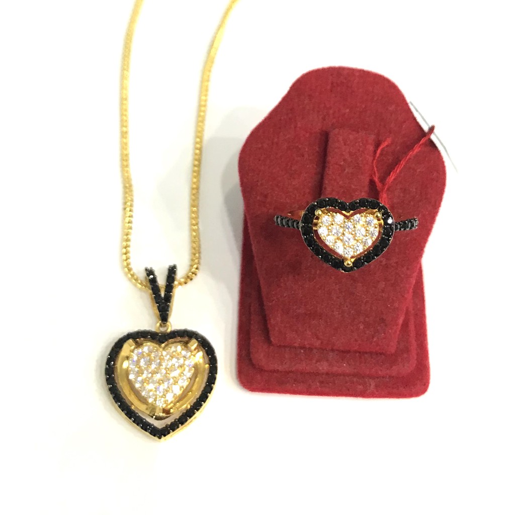 Set Kalung dan Cincin Love AD Hitam (Emas Asli Kadar 875)