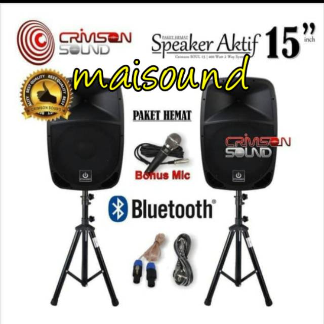 PAKET KOMPLIT SPEAKER AKTIF CRIMSON SOUL 15 INCH BLUETOOTH KARAOKE