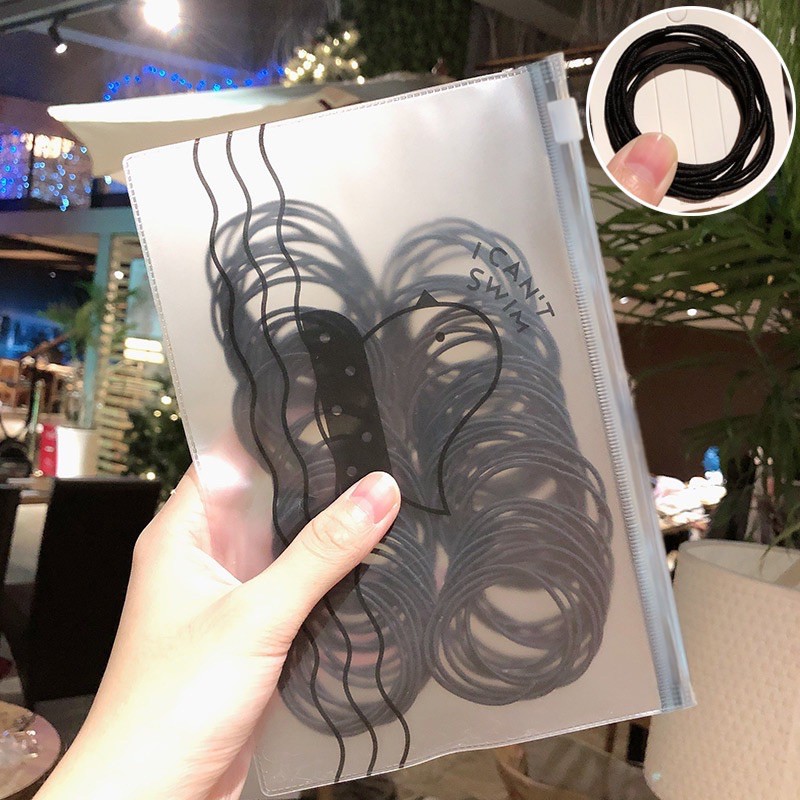 100 pcs Kunciran Rambut Pouch Korea-Hitam 100