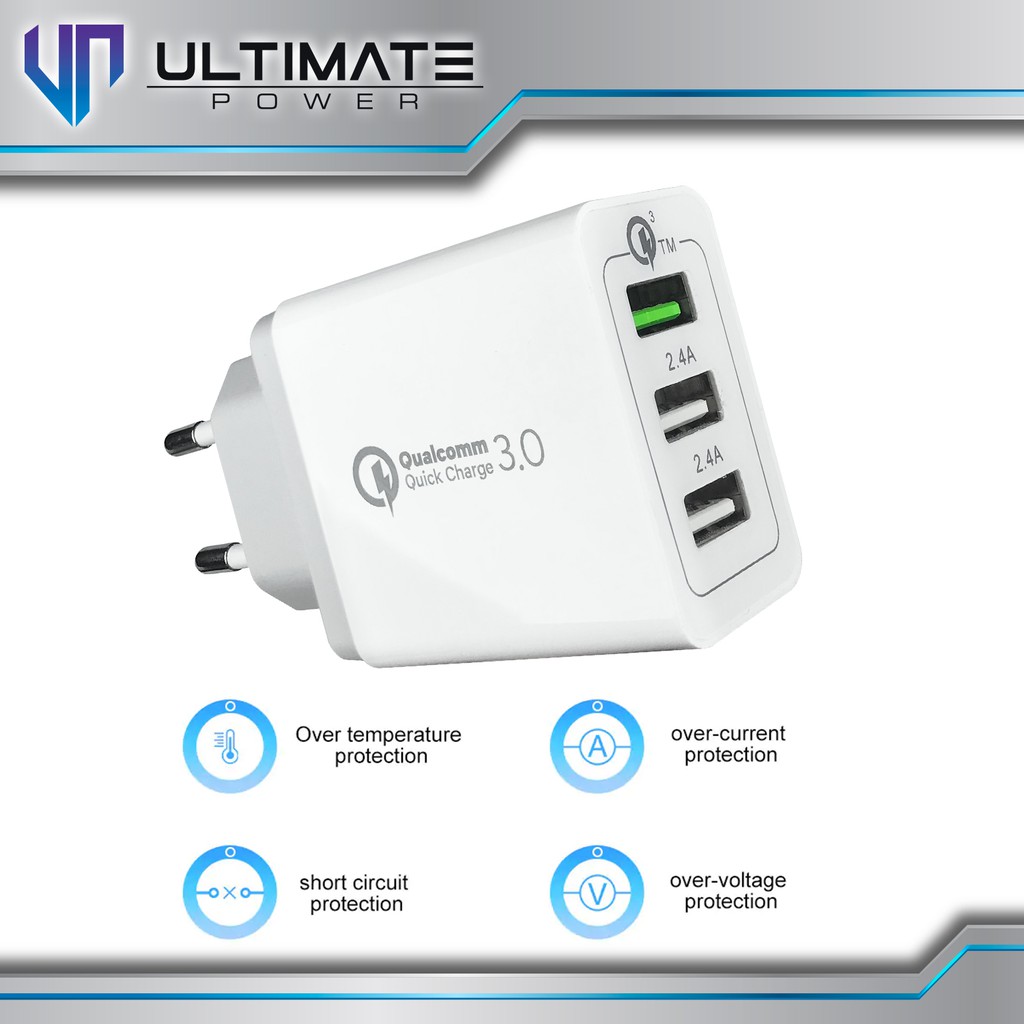 Adaptor batok Charger Ultimate Power HCH3QC Super Fast Charging 3 USB QC 3.0 Original 100%