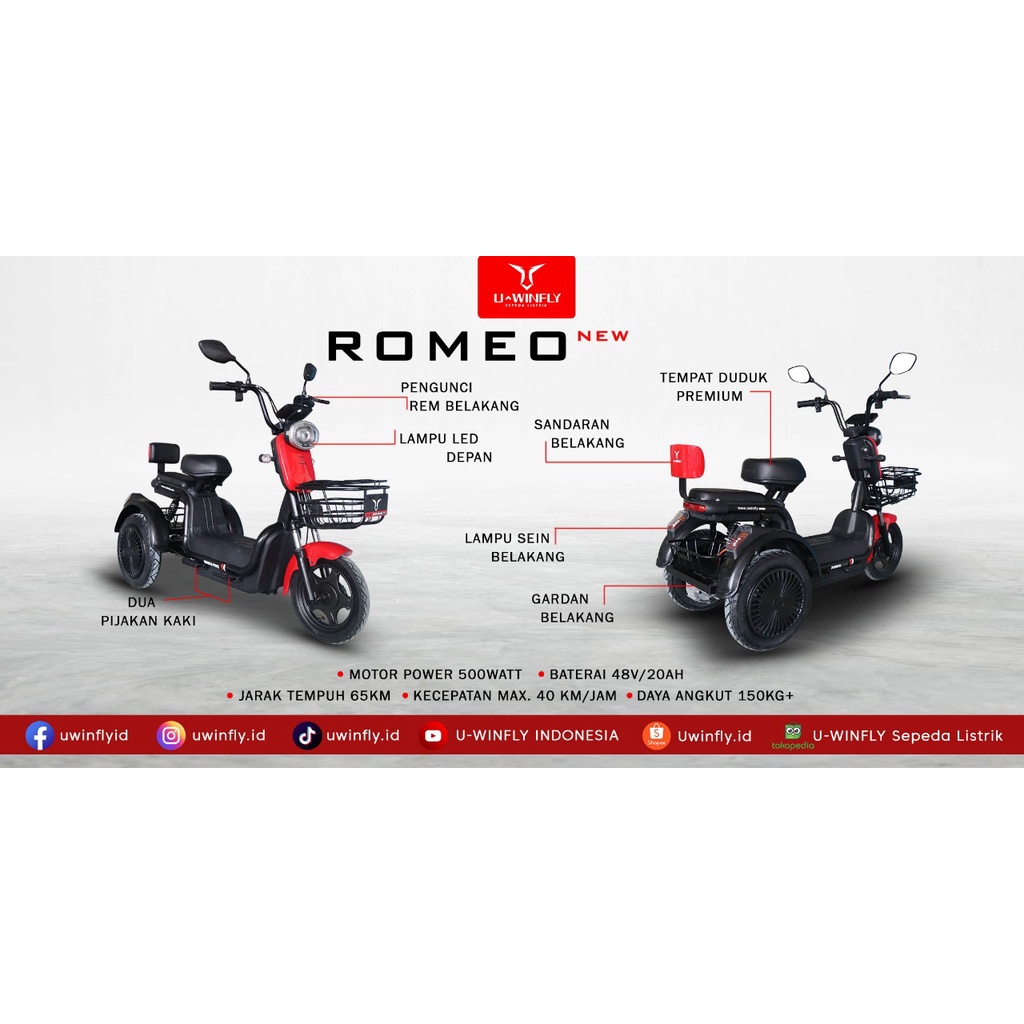 Sepeda Listrik Dewasa dan Remaja Electric Bike Uwinfly Romeo Roda Tiga