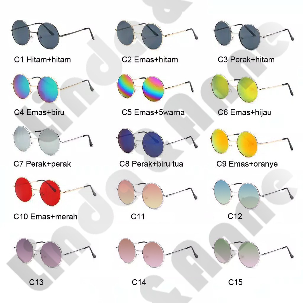 Kacamata Hitam Vintage dengan Frame Lensa Logam Unisex/Kacamata Bulat Gaya Korea Pria dan Wanita