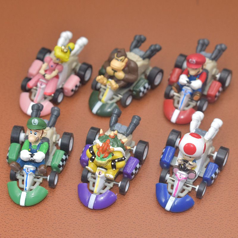 5.5cm Super Mario Bros Kart Pull Back Car Figures Action Figure Doll Kids Toys 6 PCS Collectibles