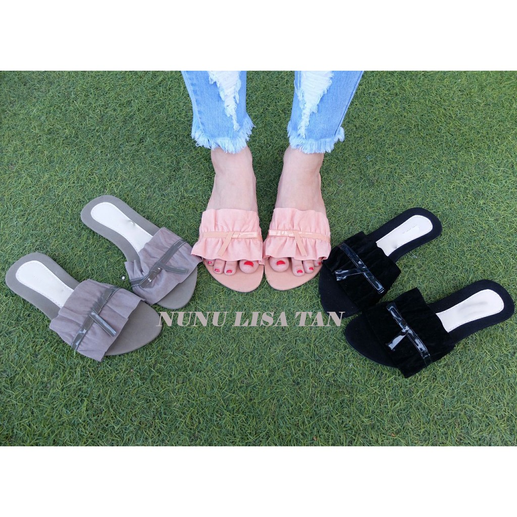 NunuLisaTan - Real picTermurah Sandal Sendal Flat Teplek Wanita Kerut