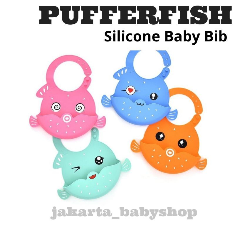 PUFFERFISH SILICONE BABY BIB / SLUBBER SILIKON / CELEMEK MAKAN BAYI BABIESFIRST 532200