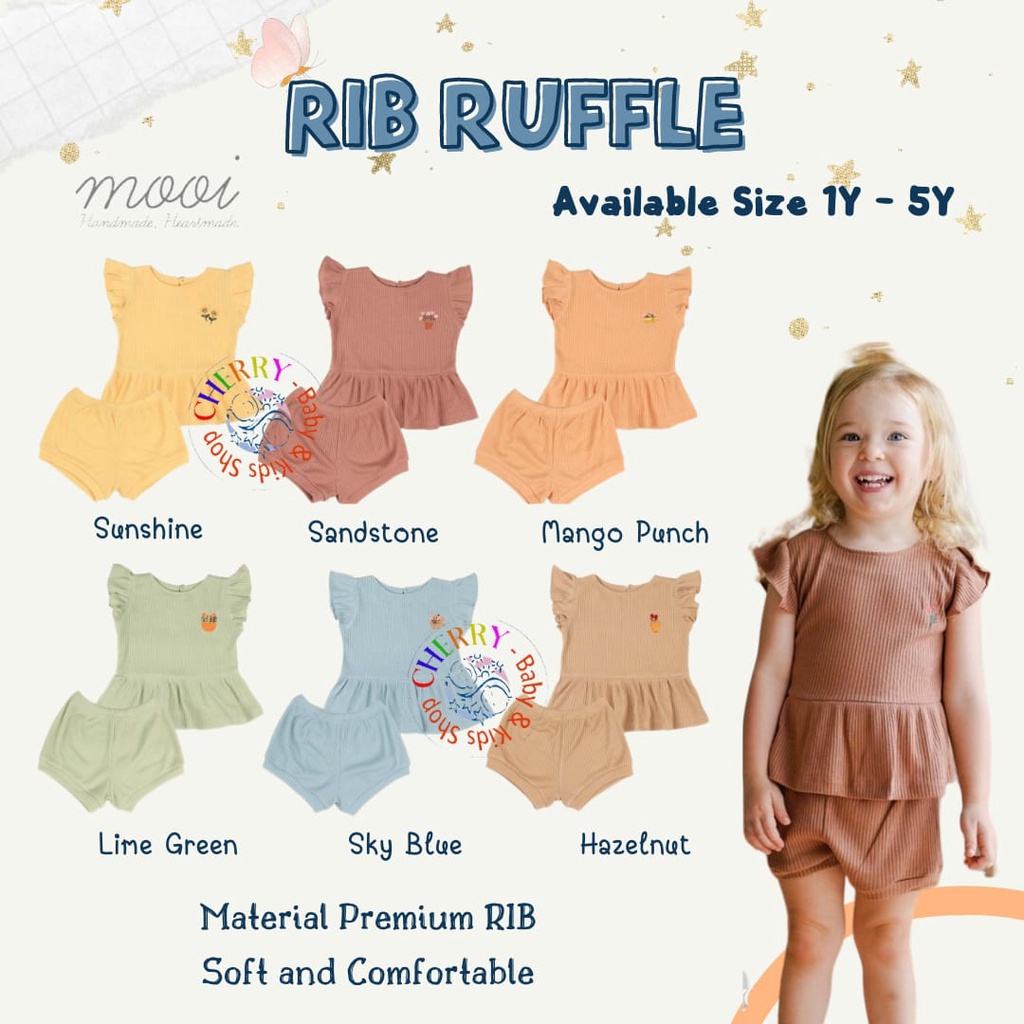 Mooi Setelan Anak Perempuan Rib Ruffle Set 6 bln - 3 Tahun CBKS