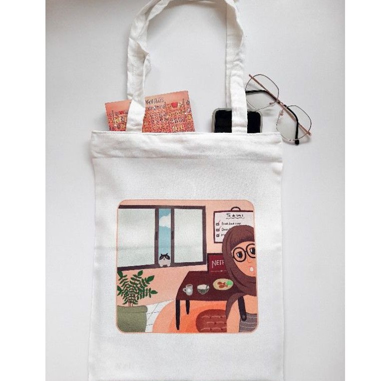 Totebag Custom Putih - Cute Motif - Baby Canvas