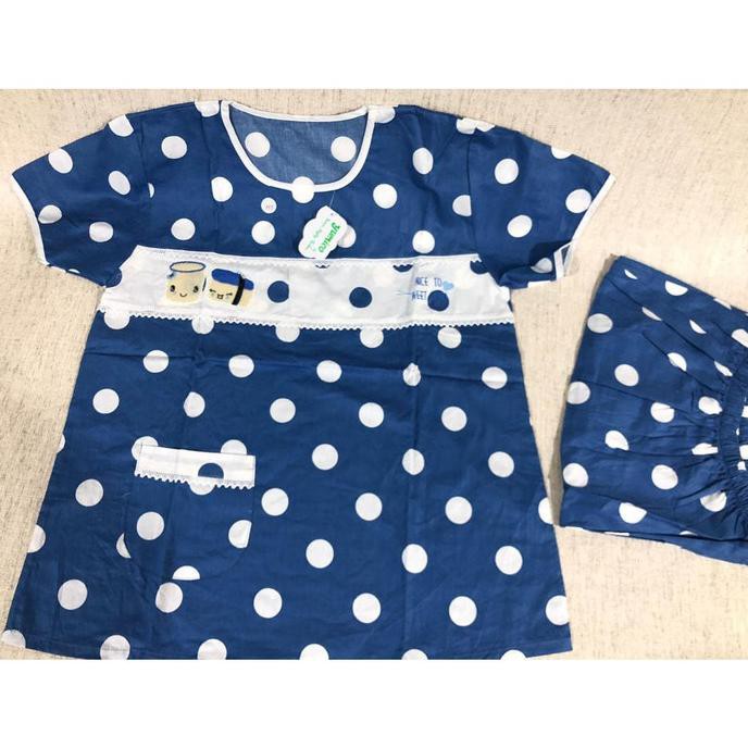 Yumico Baju Tidur Piyama Wanita Pajamas Cewek Katun Ht - Big Dotty - Biru Tokyoolshop_