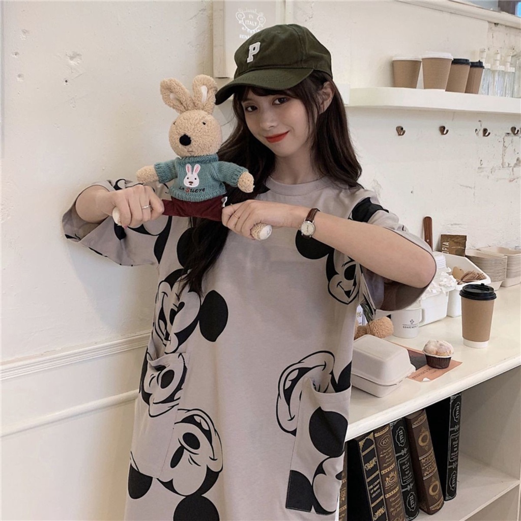 #Sisjuly# Gaun T-Shirt Panjang Menengah Atas Longgar Wanita Gaya Korea