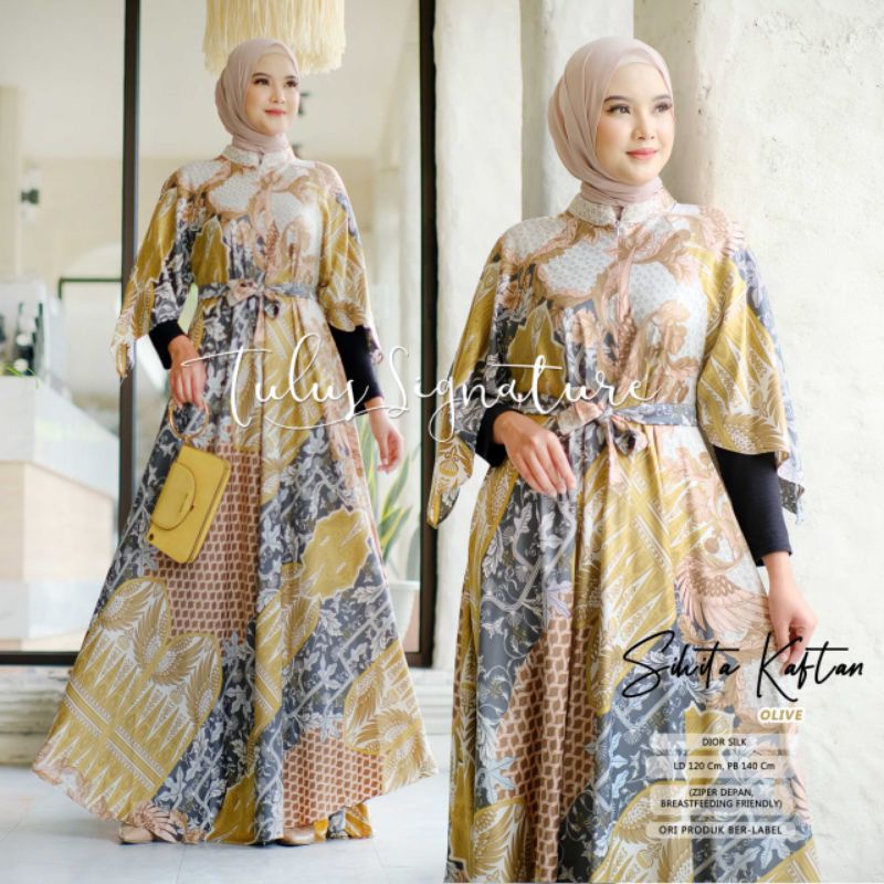 Sindika kaftan gamis kaftan dior silk original tulus