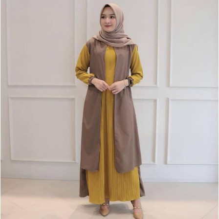 Gamis WANITA Panjang Hitam Korea Style Kekinian/ Blazer Stradi Vivaldi/Pants Stradi Vivaldi  Set