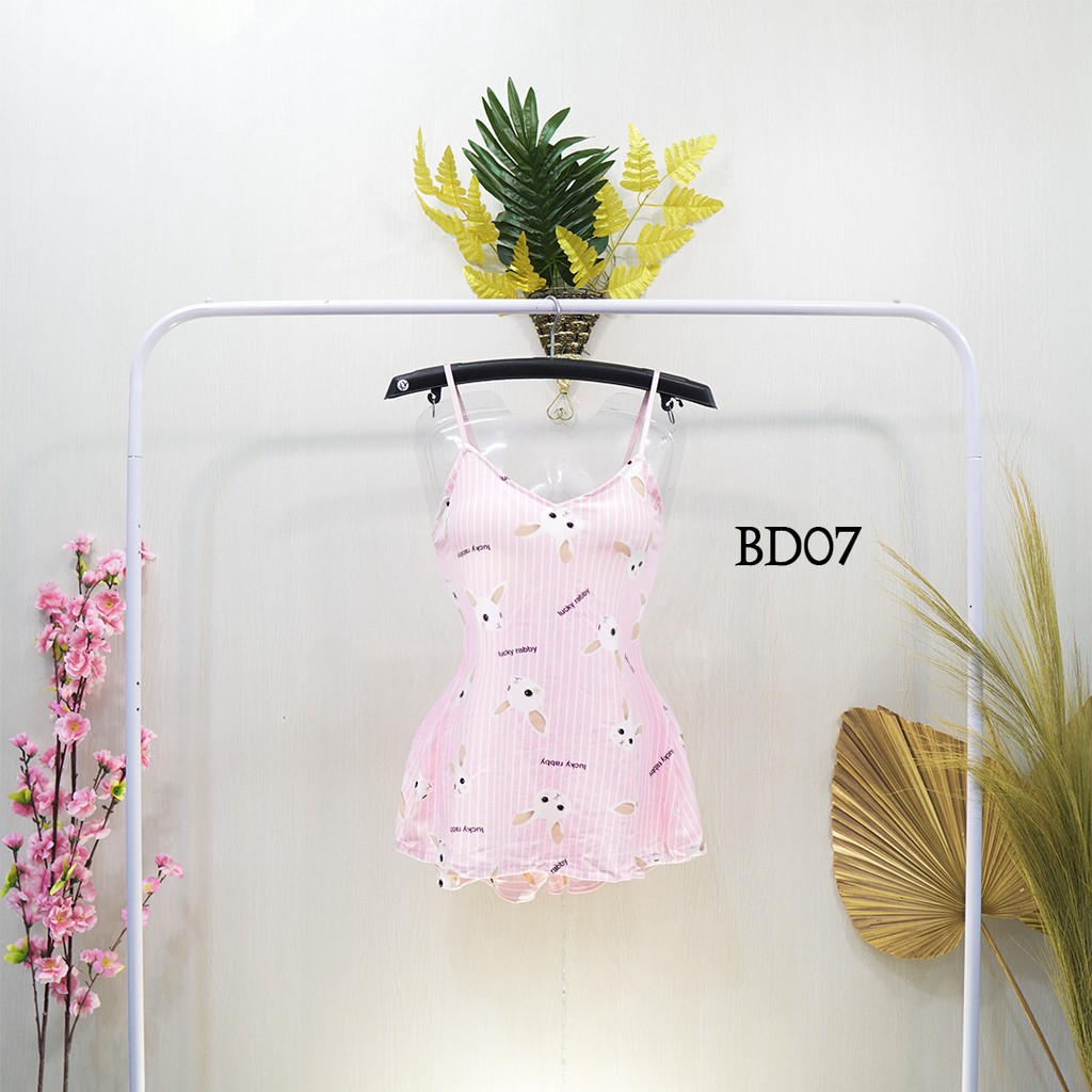 [READY STOCK] BAJU TIDUR WANITA DEWASA BABYDOLL PIYAMA KOREA PINK MOTIF KELINCI BD07