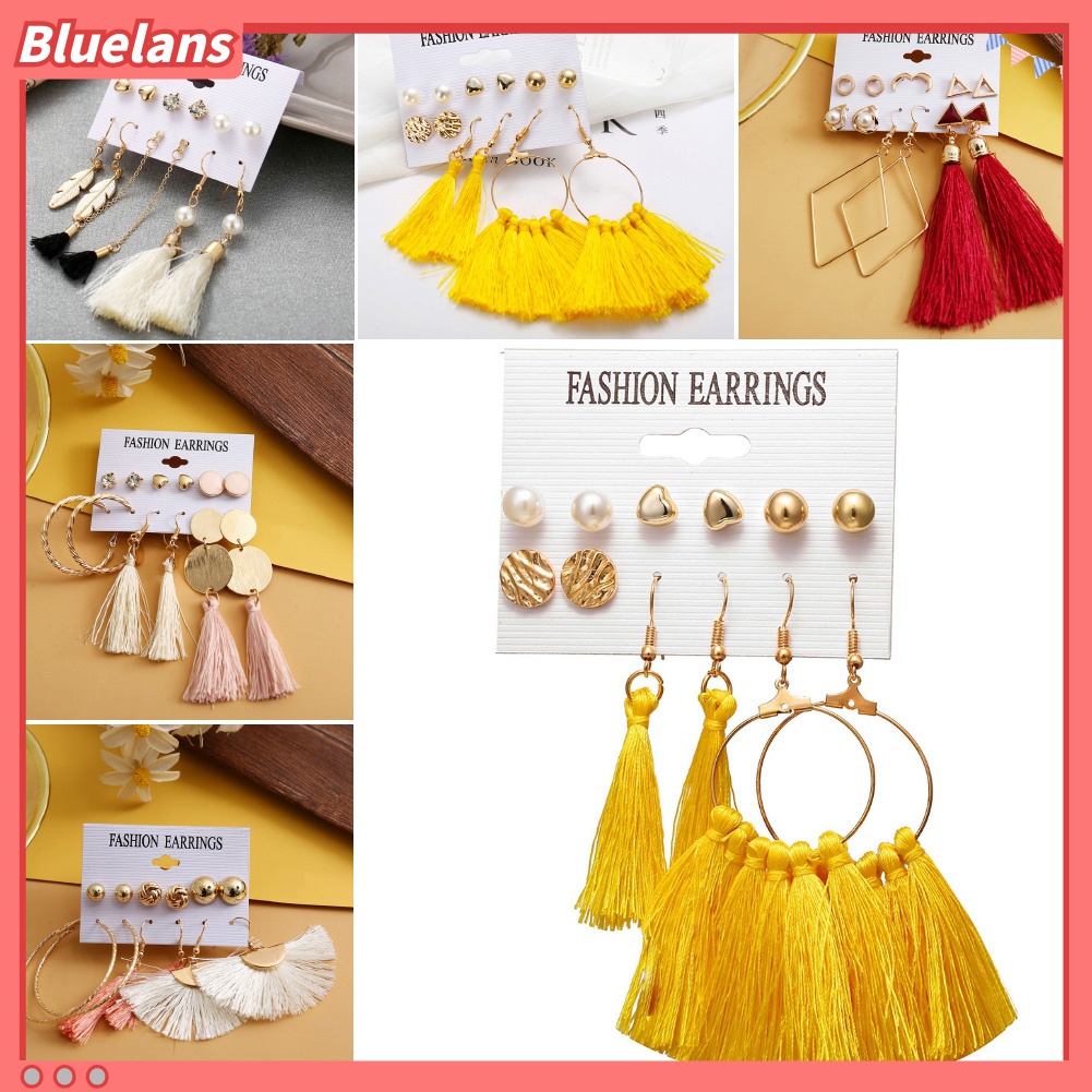 6pcs / Set Anting Stud Rumbai Gaya Bohemia Untuk Wanita