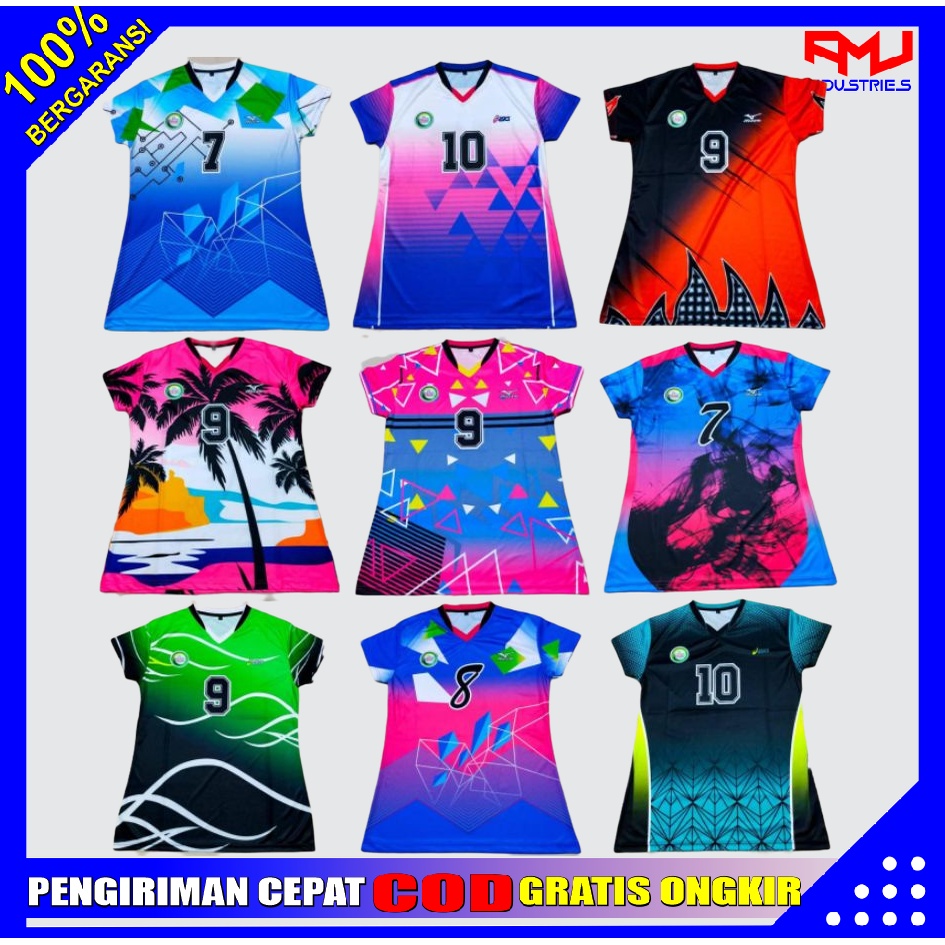 Baju Volly Jersey Volli Voly Atasan Volley Ball Badminton Sepakbola Model Mizuno Full Printing Cewek