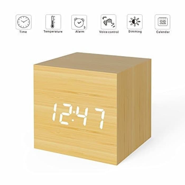 Jam Meja Kayu LED Wooden Small Table Clock Desk Clock