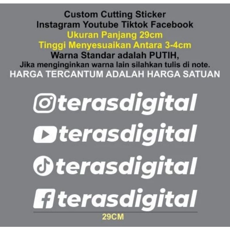 Custom Cutting Sticker Instagram Youtube Tiktok Facebook 29CM SATUAN