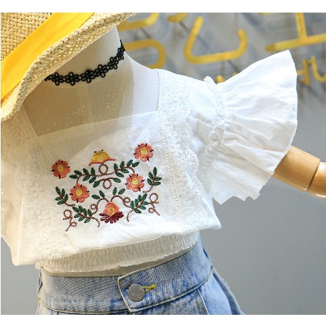 SETELAN ANAK CEWEK IMPORT / JEANS BAJU CELANA MOTIF BUNGA CROP BUNGA JEANS