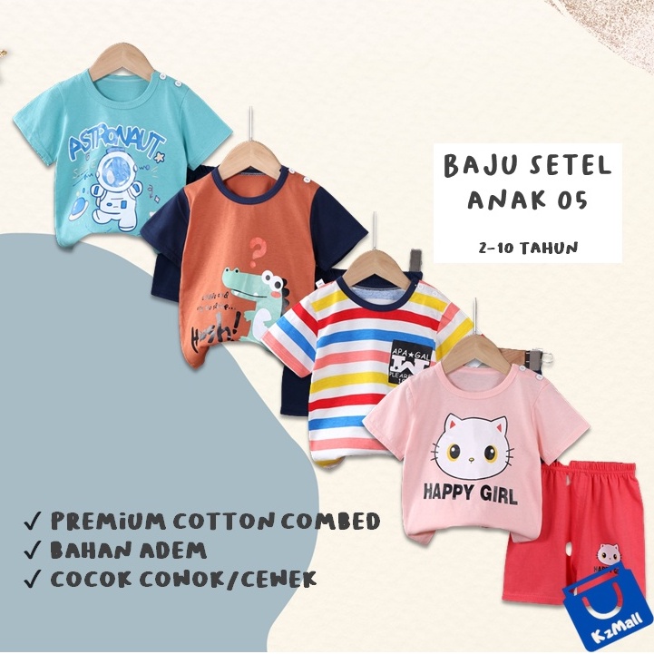 Setelan Pakaian Anak 100% Katun Premium Umur 1-10 Tahun / Baju dan Celana Anak 05