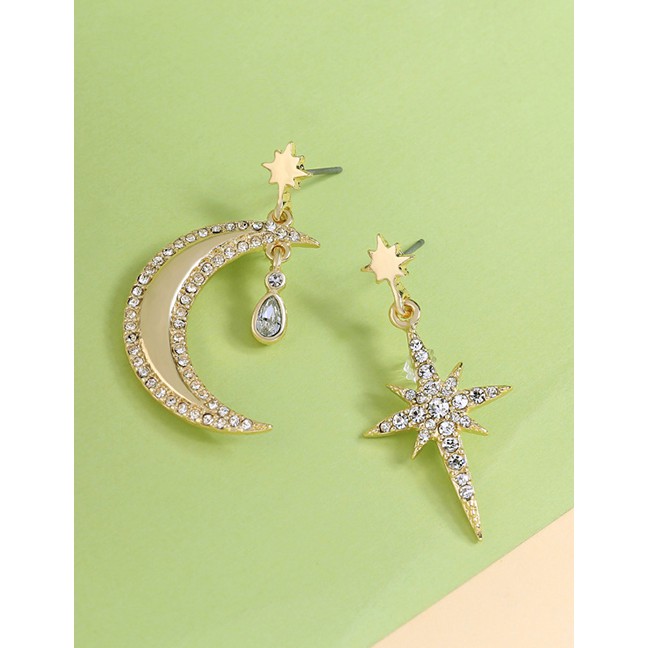 LRC Anting Fashion Gold Ear Clip 925 Silver Needle Alloy Diamond F5207x