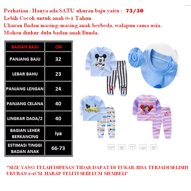 Baju Setelan Tidur Bayi Lengan Panjang dan Celana Panjang Berbahan Katun Adem