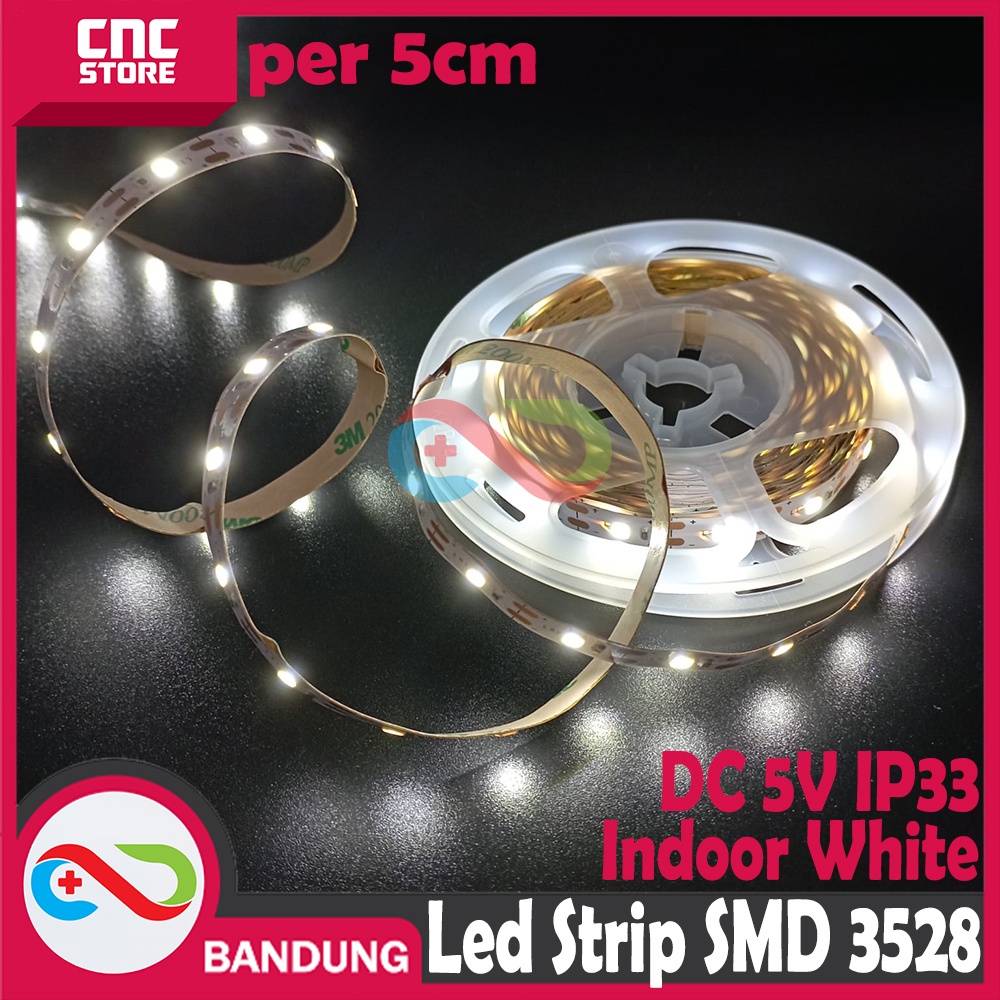 LED STRIP SMD 3528 SINGLE COLOUR DC 5V IP33 INDOOR PUTIH WHITE PER 5CM