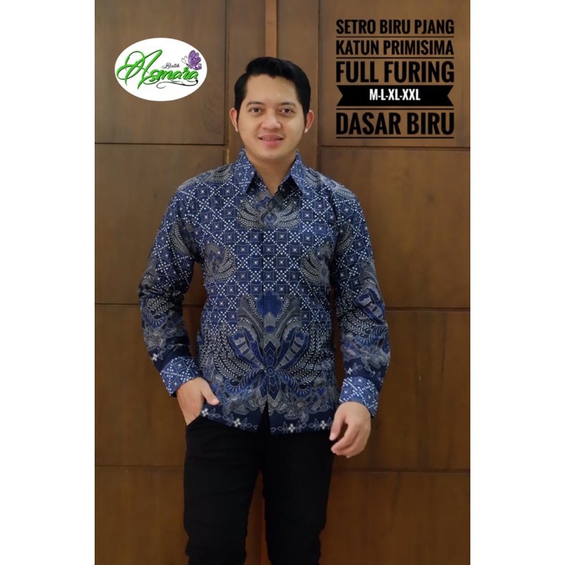 BATIK PRIA SETRO BIRU LAPIS FURING KATUN HALUS SRAGENAN SIZE M-XXL HIGH QUALITY