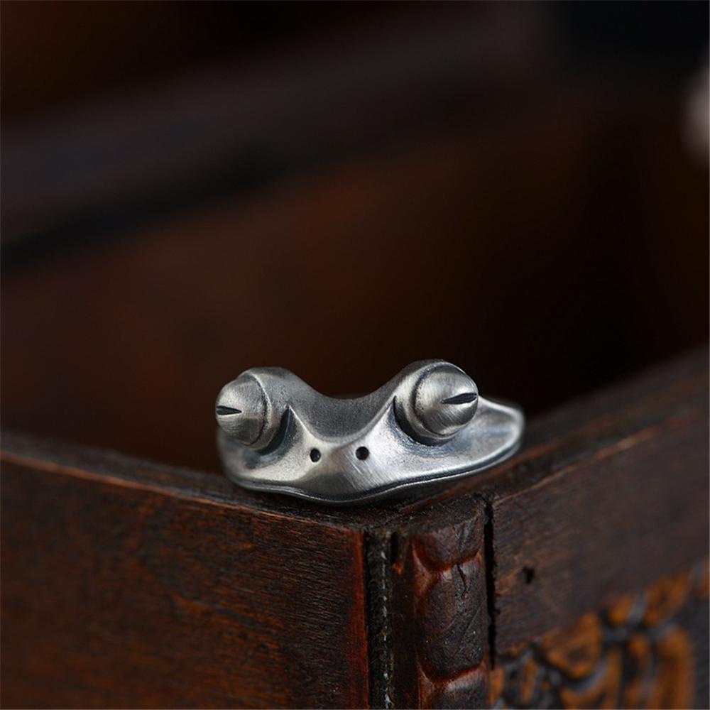 R-flower Frog Rings Hadiah Hari Valentine Vintage Cincin Terbuka Unisex Retro Adjustable Kreatif Hewan