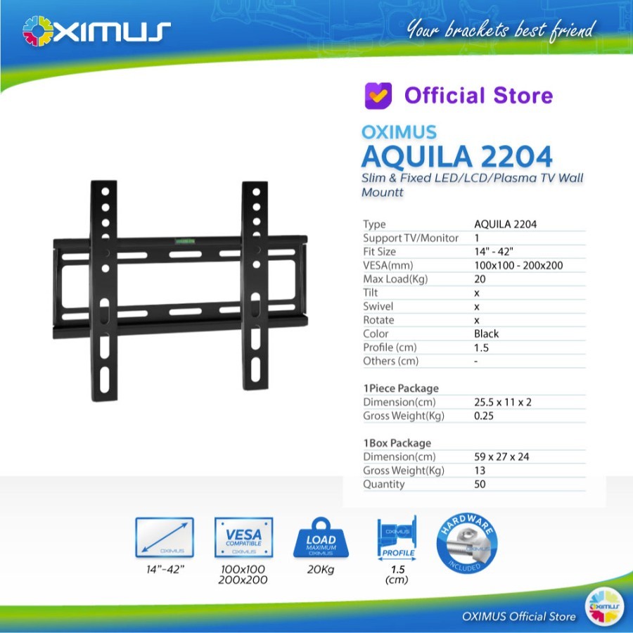 BRACKET TV Fix LCD LED TV 14" - 42" OXIMUS AQUILA 2204