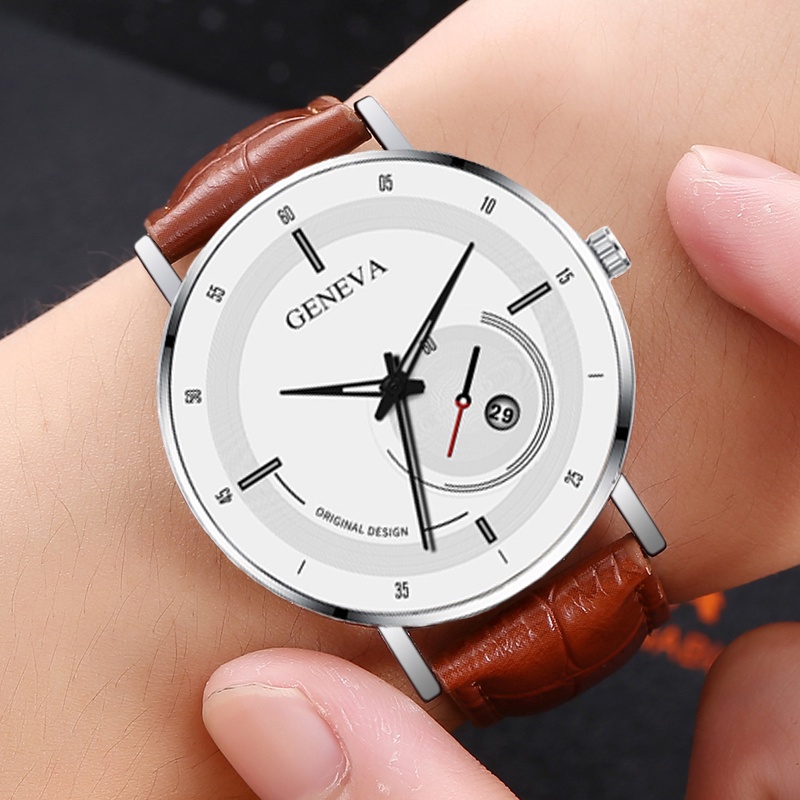 SANGCAKRA COD - Jam Tangan Pria Model Terbaru 2023 Tali Kulit Kasual Fashion Dengan Kalender Dial Sedang Tampilan Mewah Dan Elegan Keren Gaya Kekinian - JPG-01