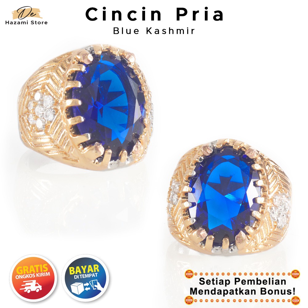 BISA COD Cincin Pria Blue Kashmir Emas Akik Cutting